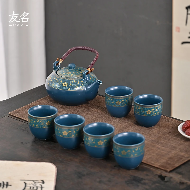 玲珑茶具  7头暗香紫藤花开大提梁壶（礼盒装）家用送礼茶具套组592