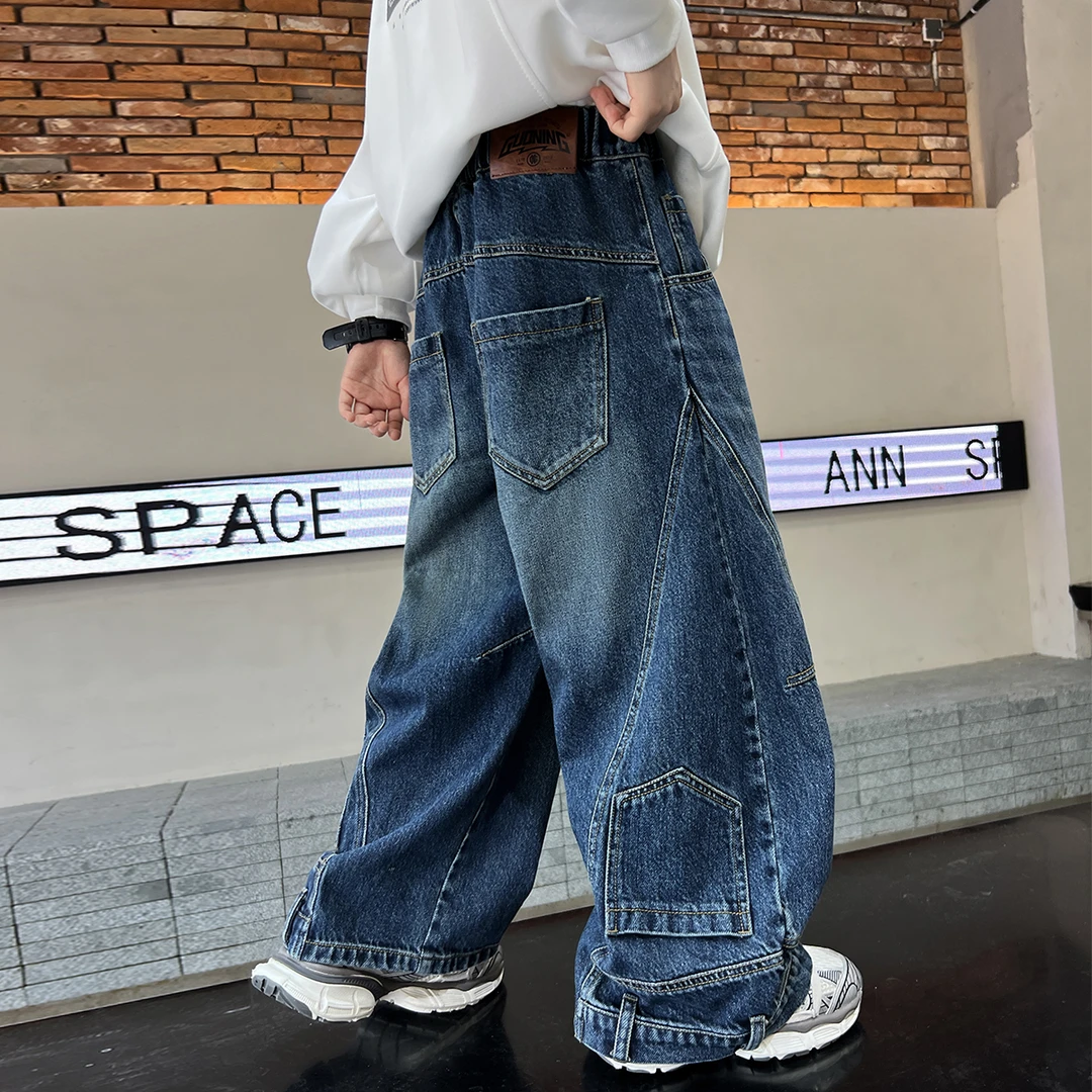 儿童装2025春季新款韩版男童设计感百搭洋气牛仔阔腿裤儿童长裤潮