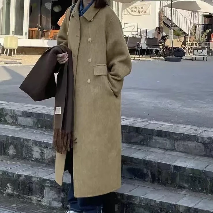 2024高级感双面呢大衣双排扣秋冬韩版大衣（98027）
