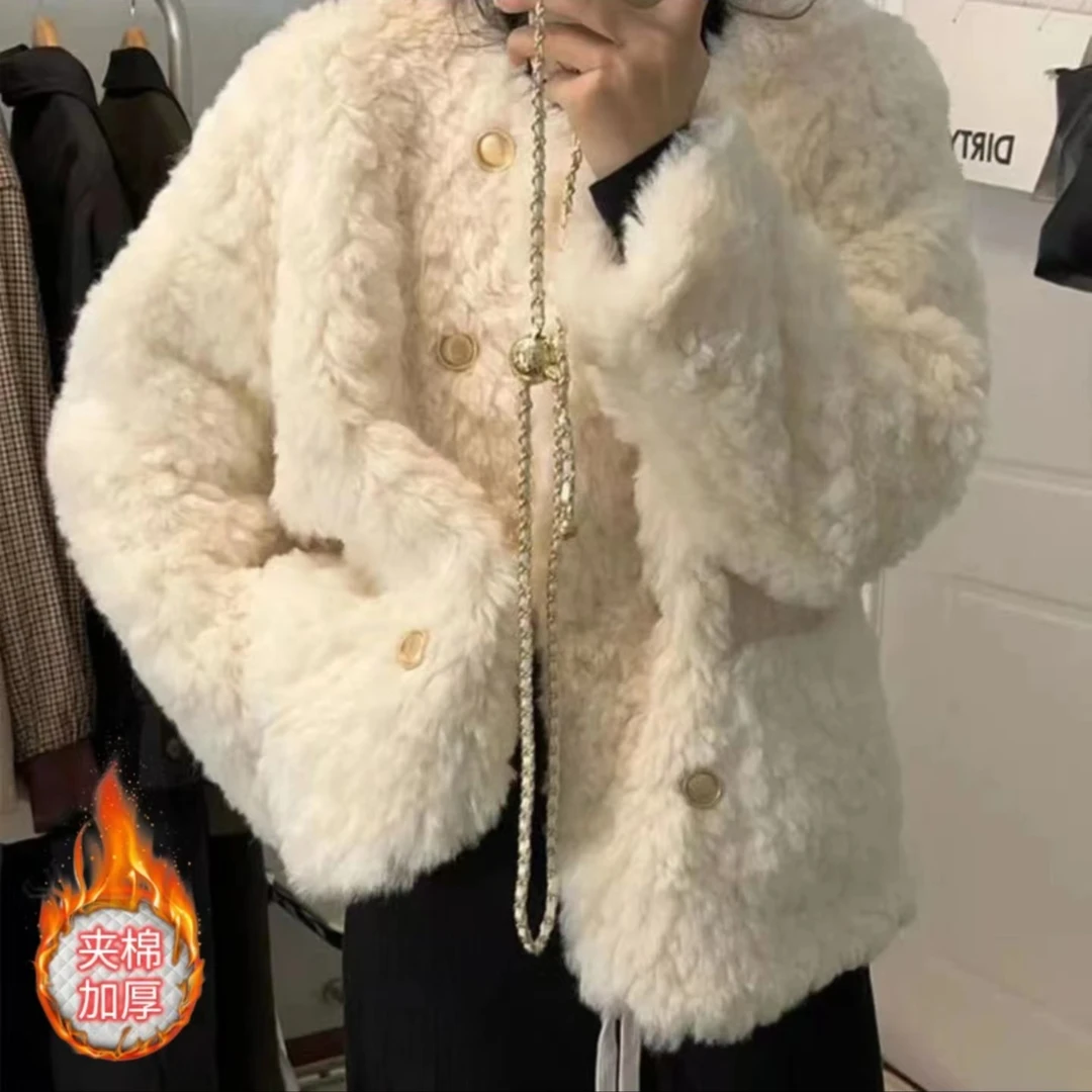 圆领时尚冬季毛绒百搭秋冬加厚加绒保暖羊羔绒外套