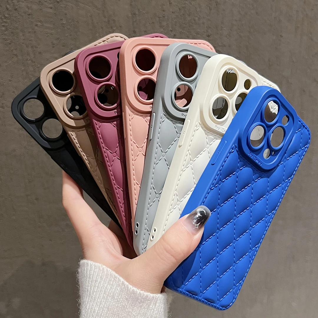ins风小众纯色菱格适用iPhone13promax手机壳苹果11硅胶软XSMAX网