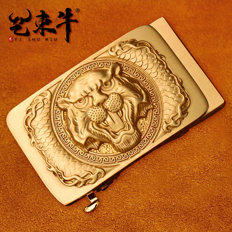 【虎王】3.5 皮带头黄铜自动扣头高档铜扣卡槽扣腰带卡子配件搭