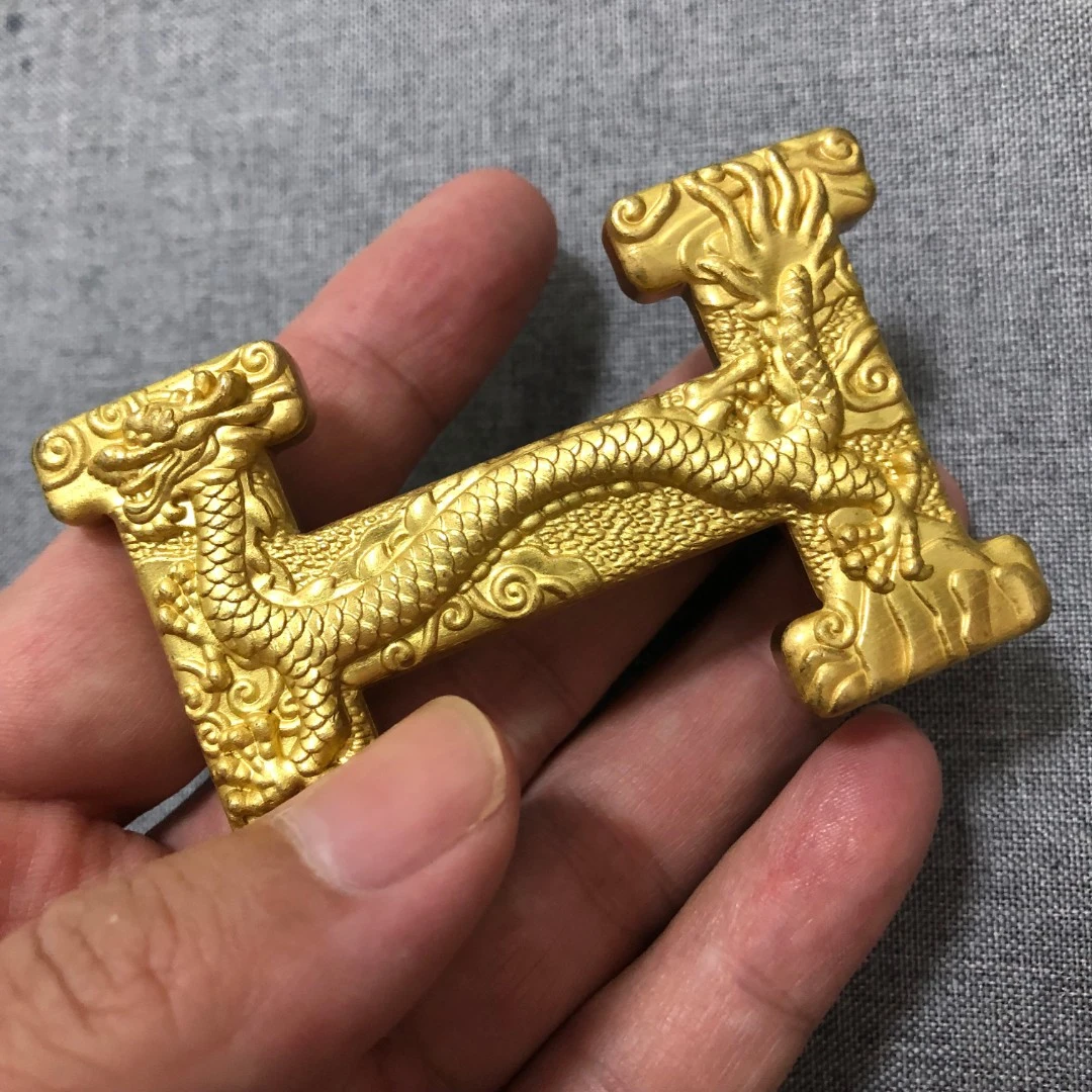 实心黄铜H龙造型皮带腰带扣皮带头扣板扣4CM内宽高档