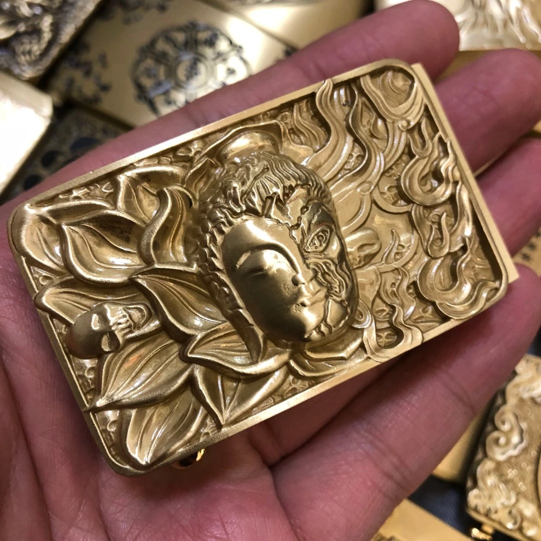 立体浮雕一念之间铜自动皮带扣头适用有牙轨3.5腰带休闲百搭真皮