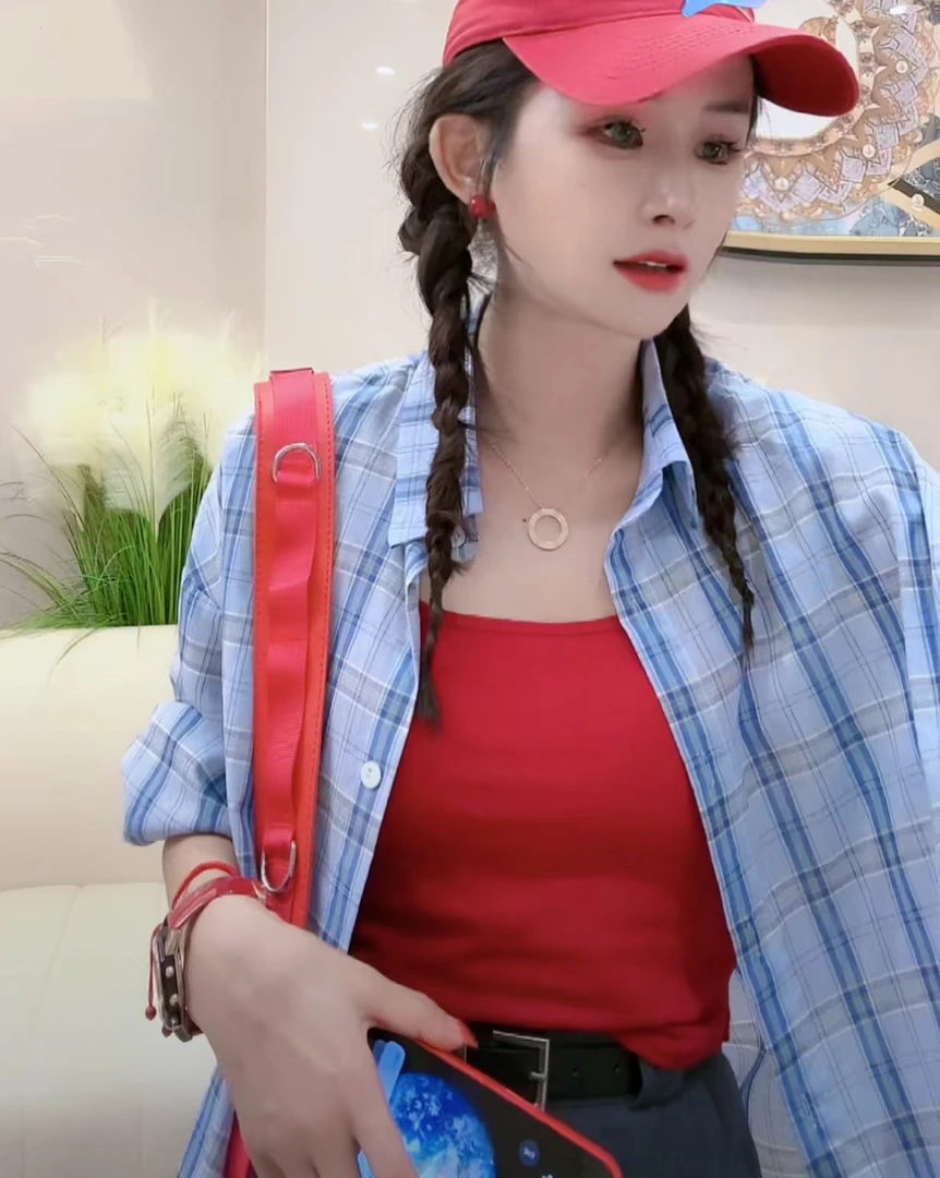 【慧美家】新款夏季新款时尚百搭显瘦格子衬衫7255