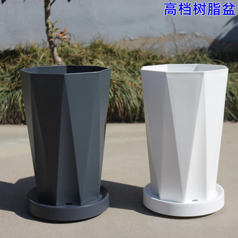高款花盆加厚树脂特大号天堂鸟散尾葵塑料花盆客厅办公室大型绿植