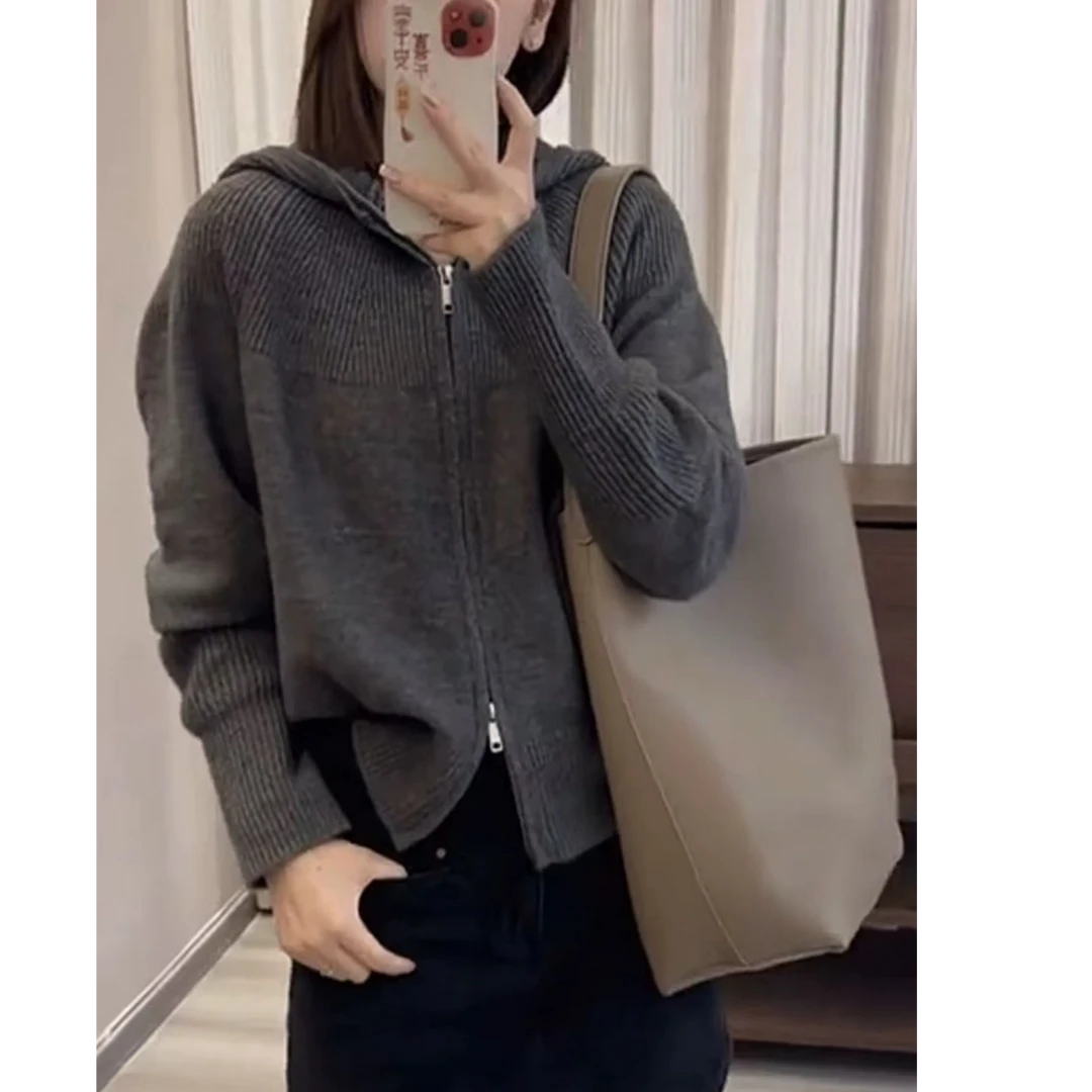 【运费补贴】高级灰开衫毛衣宽松外穿长袖开衫洋气针织衫A814