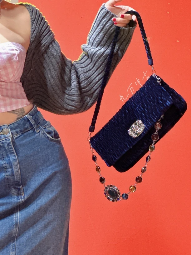 95新 MIU MIU/缪缪 九万中古/送中检/miumiu丝绒彩宝腋下包
