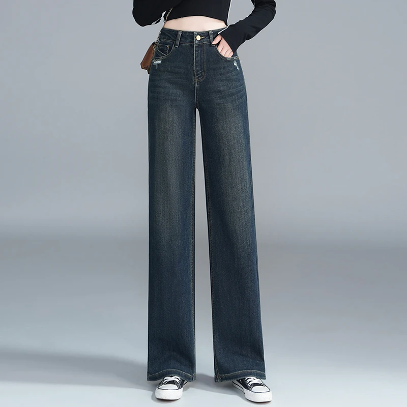阔腿裤高品质不掉色垂感好耐磨显高提臀牛仔裤d1155