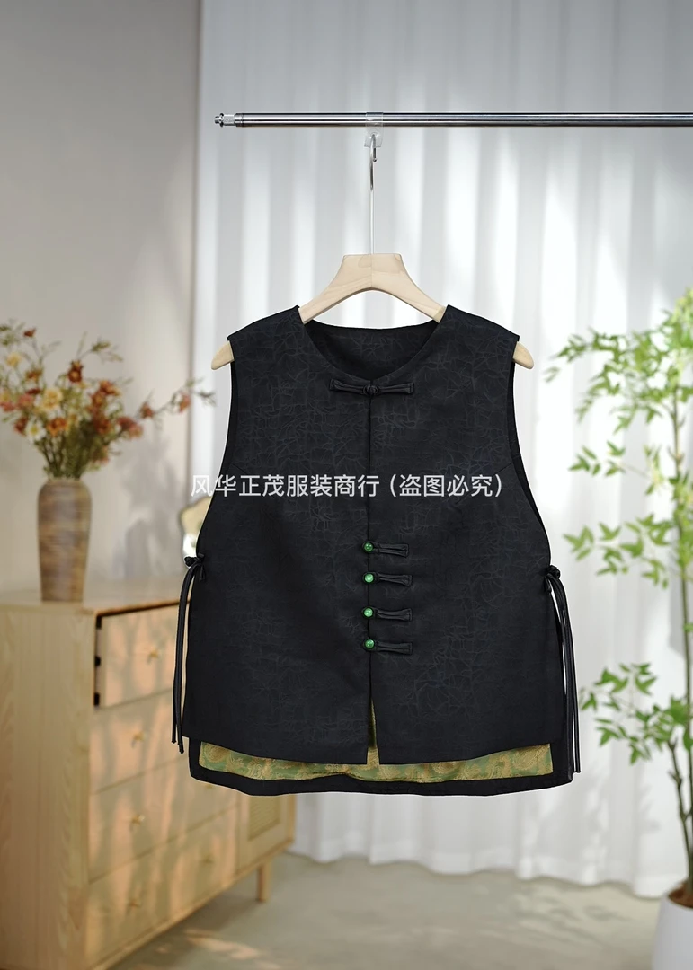 【3752】  新中式国风重工提花圆领马甲时尚复古马甲