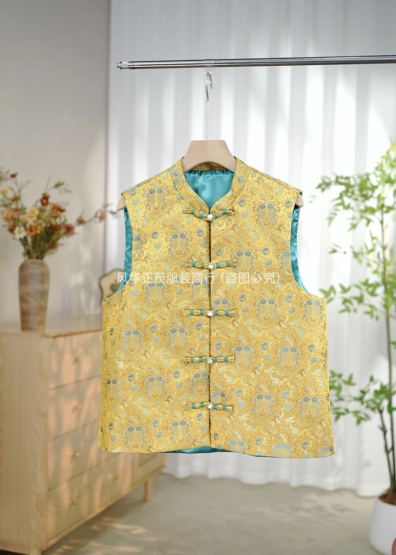 【3669】  新中式国风重工提花立领马甲时尚复古马甲