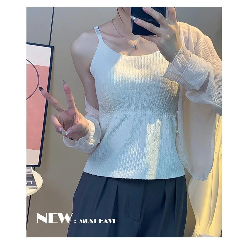 2024显瘦打底吊带背心内搭外穿美背内衣文胸一体垫白长款女修身