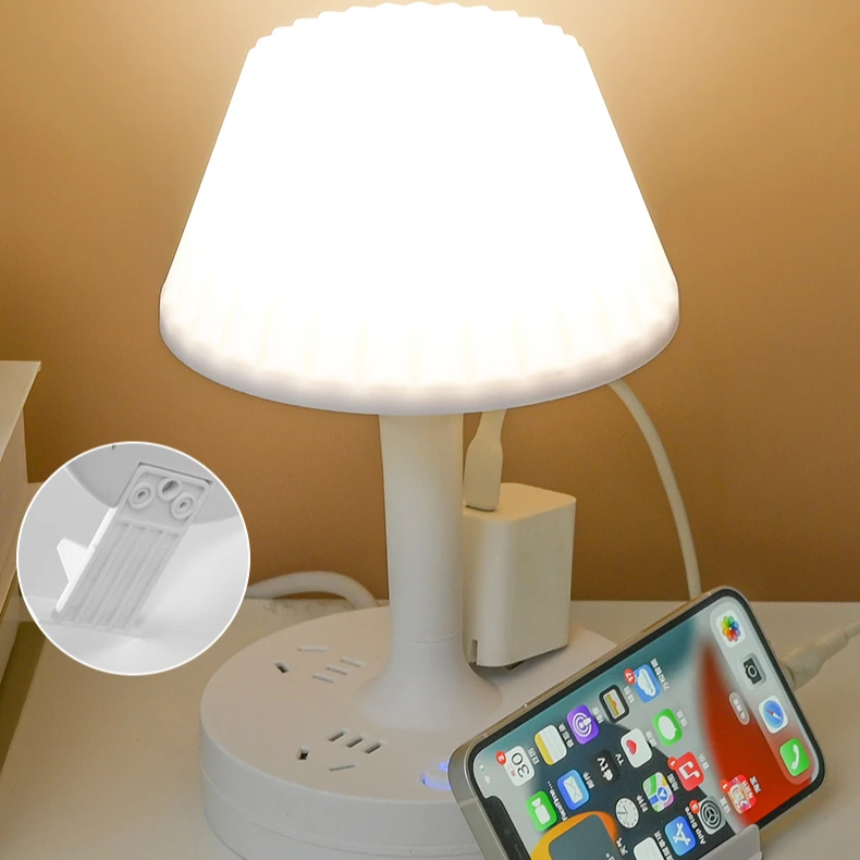 LED护眼台灯插座卧室宿舍床头多功能插线板 起夜喂奶办公桌面插座