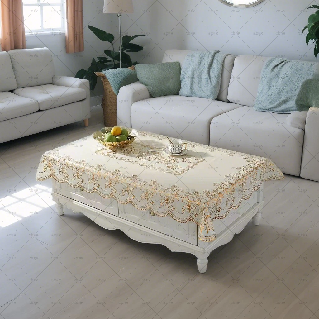 大尺寸免洗烫金印花家用防水防滑长方形桌布茶几布欧式免洗餐桌罩