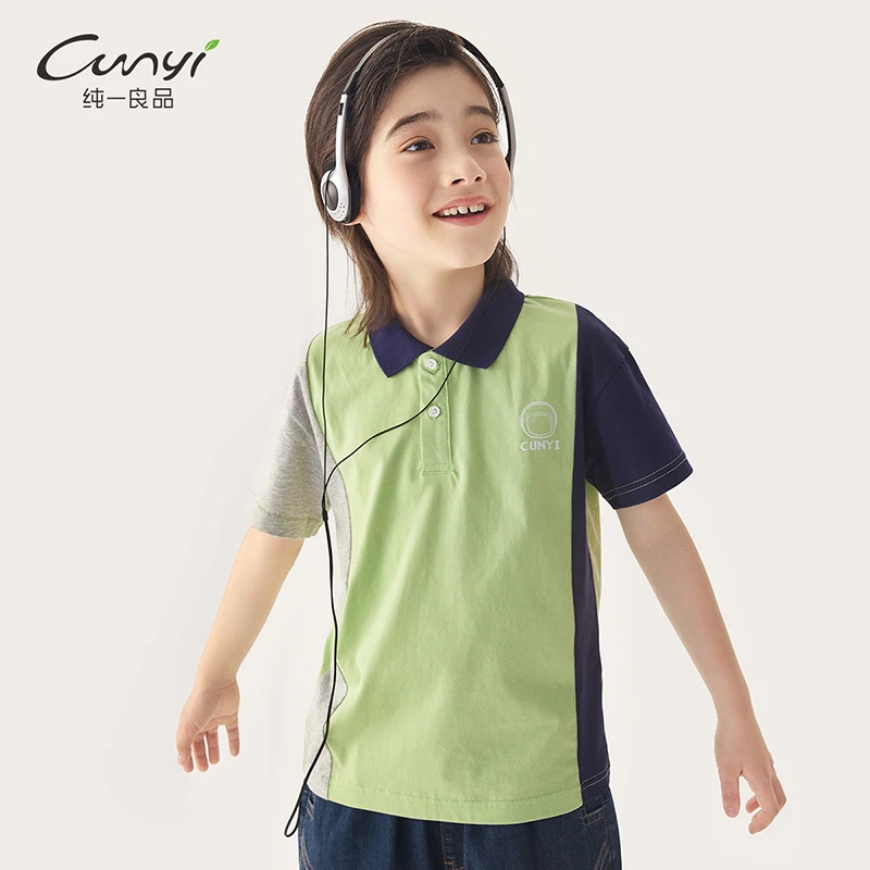 纯一良品童装儿童短袖polo衫2024夏季新品中大童撞色拼接休闲上衣