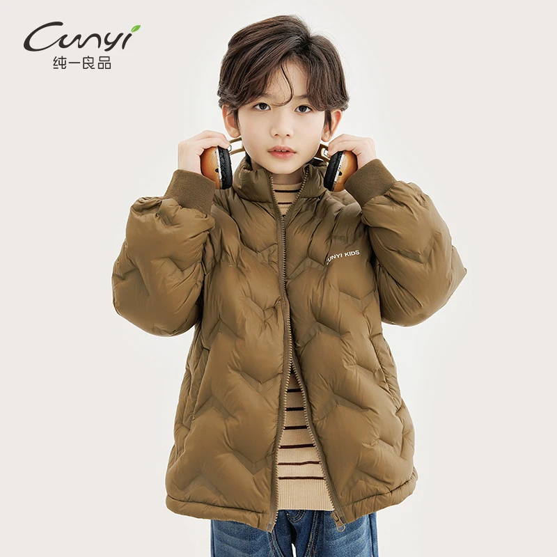 纯一良品童装儿童羽绒服冬季新品中大童简约时尚防风立领外套H