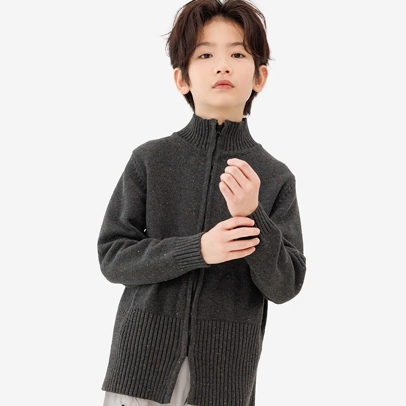纯一良品童装男童针织开衫秋季新款中大童时尚彩点高领外套