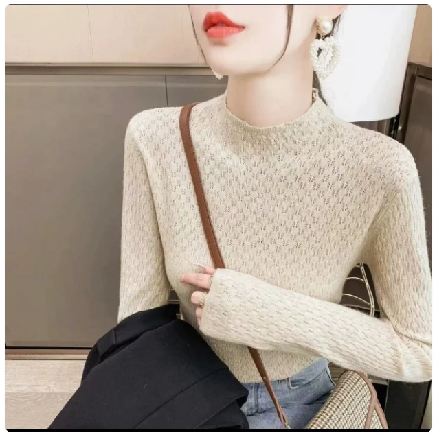 XF2317箭头小碎花镂空~线下599！女士小半高领重工全镂空毛衣针织