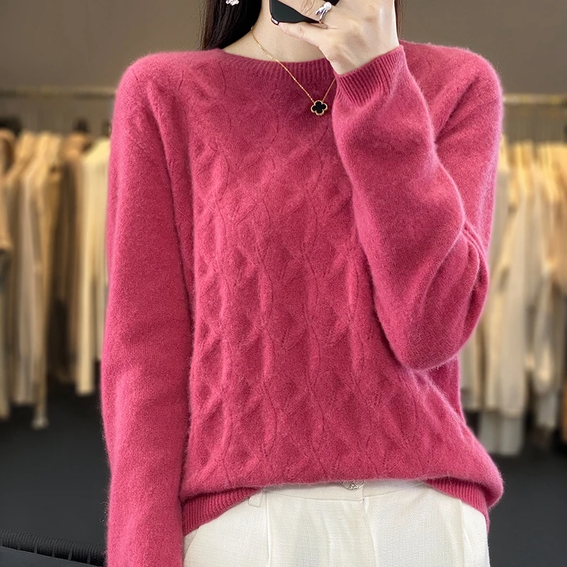 女士一线成衣圆领树叶花套头衫