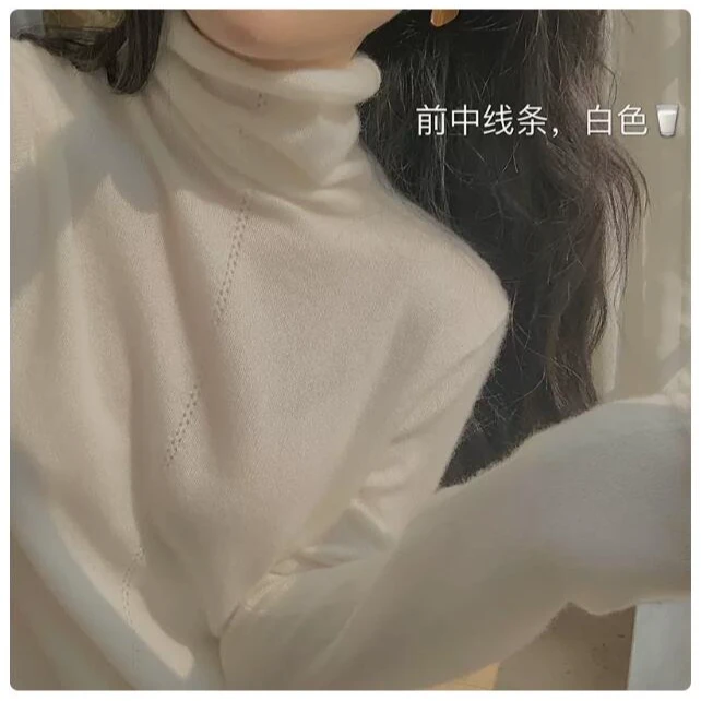 女士堆堆领针织衫毛衣   常规厚度 镂空中缝线设计