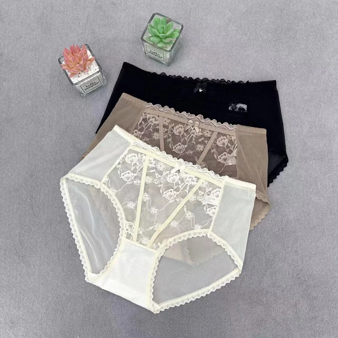 小木屋2632三条（80-127斤）中腰性感薄款亲肤透气女神底裤蕾丝内裤