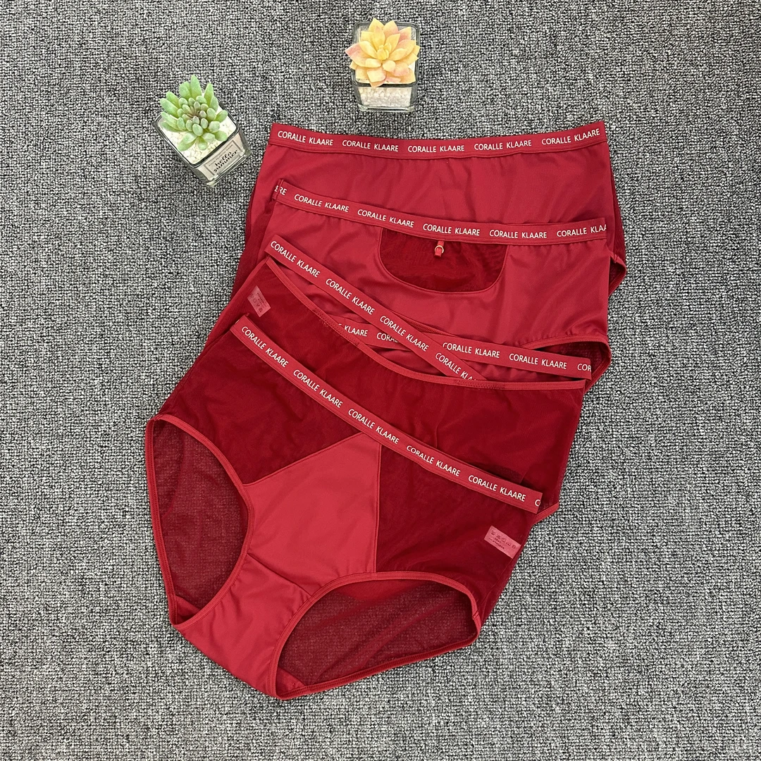 小木屋2363 本命年红色性感轻奢个性中腰舒适女士包臀蕾丝内裤