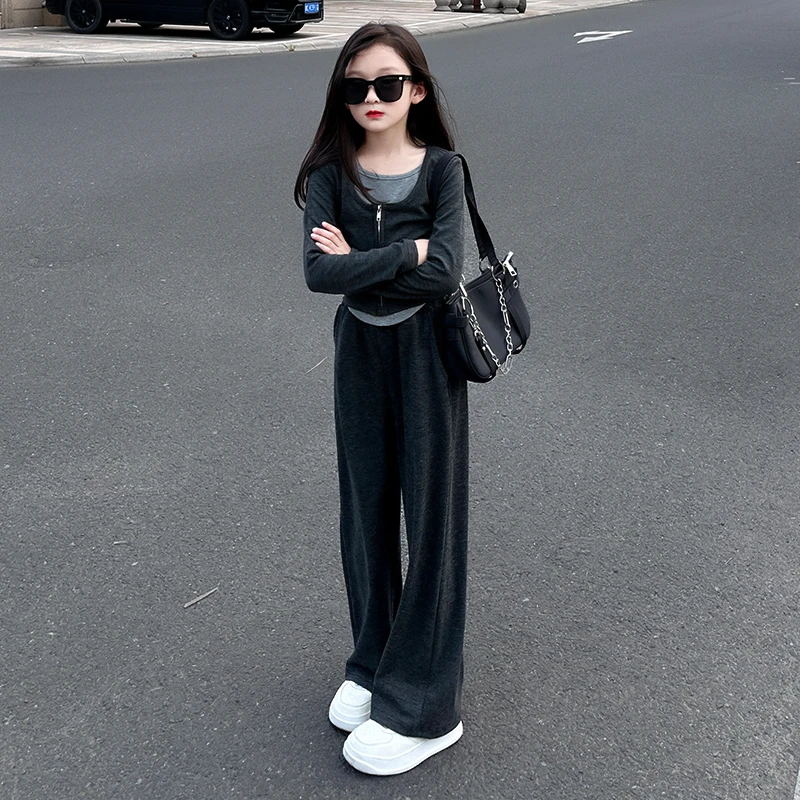 女童春季新款洋气时髦两件套2025女孩初春童装休闲针织套装中大童