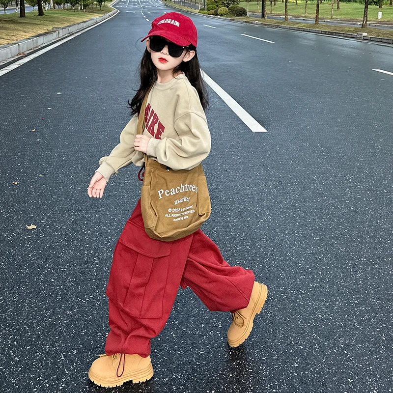 女童秋季工装裤套装2024新款儿童潮酷秋装外套裤子大童女孩两件套