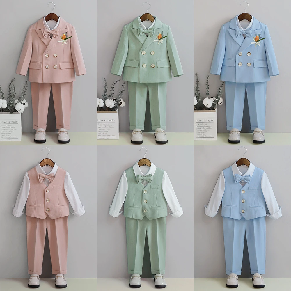 儿童礼服男童小西装2023新款宝宝周岁生日西服双排扣花童钢琴演出