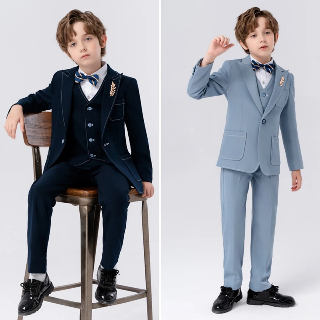中大童西装套装男孩英伦风春秋男童西服婚礼花童男童西装冬款加绒