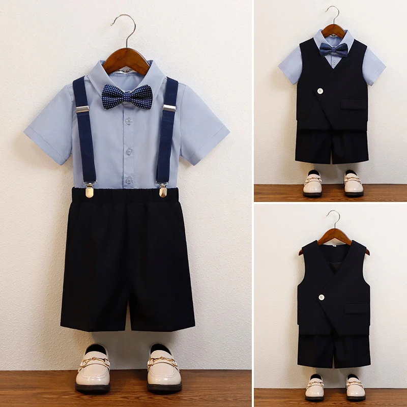 儿童礼服套装男童马甲背带裤英伦风宝宝周岁生日礼服洋气夏季婚礼