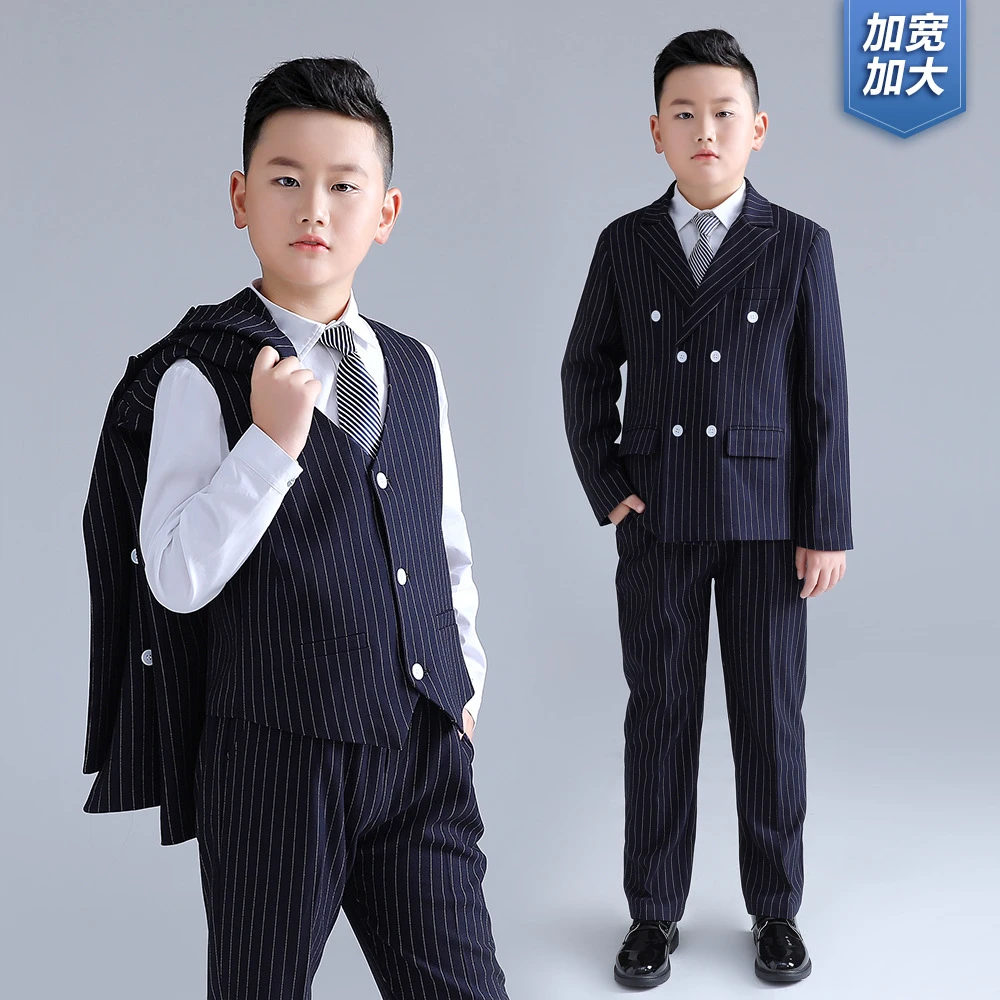 胖童装男童西装加肥加大条纹西服套装中大童钢琴主持演讲礼服韩版