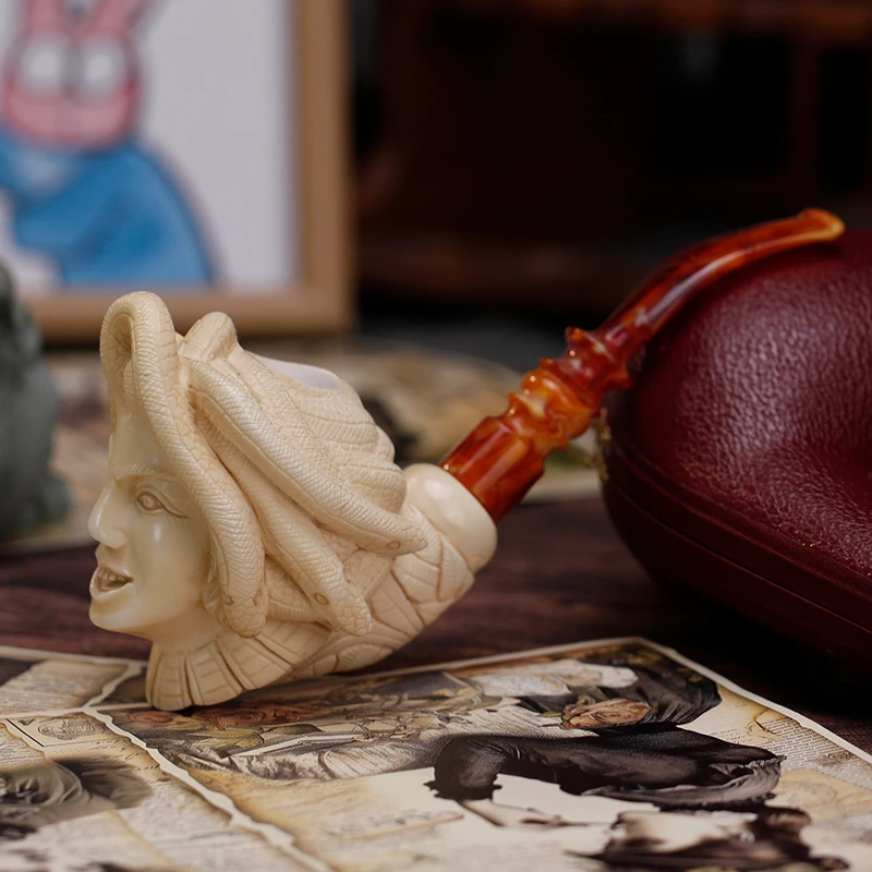 土耳其海泡石美杜莎造型雕刻手工斗