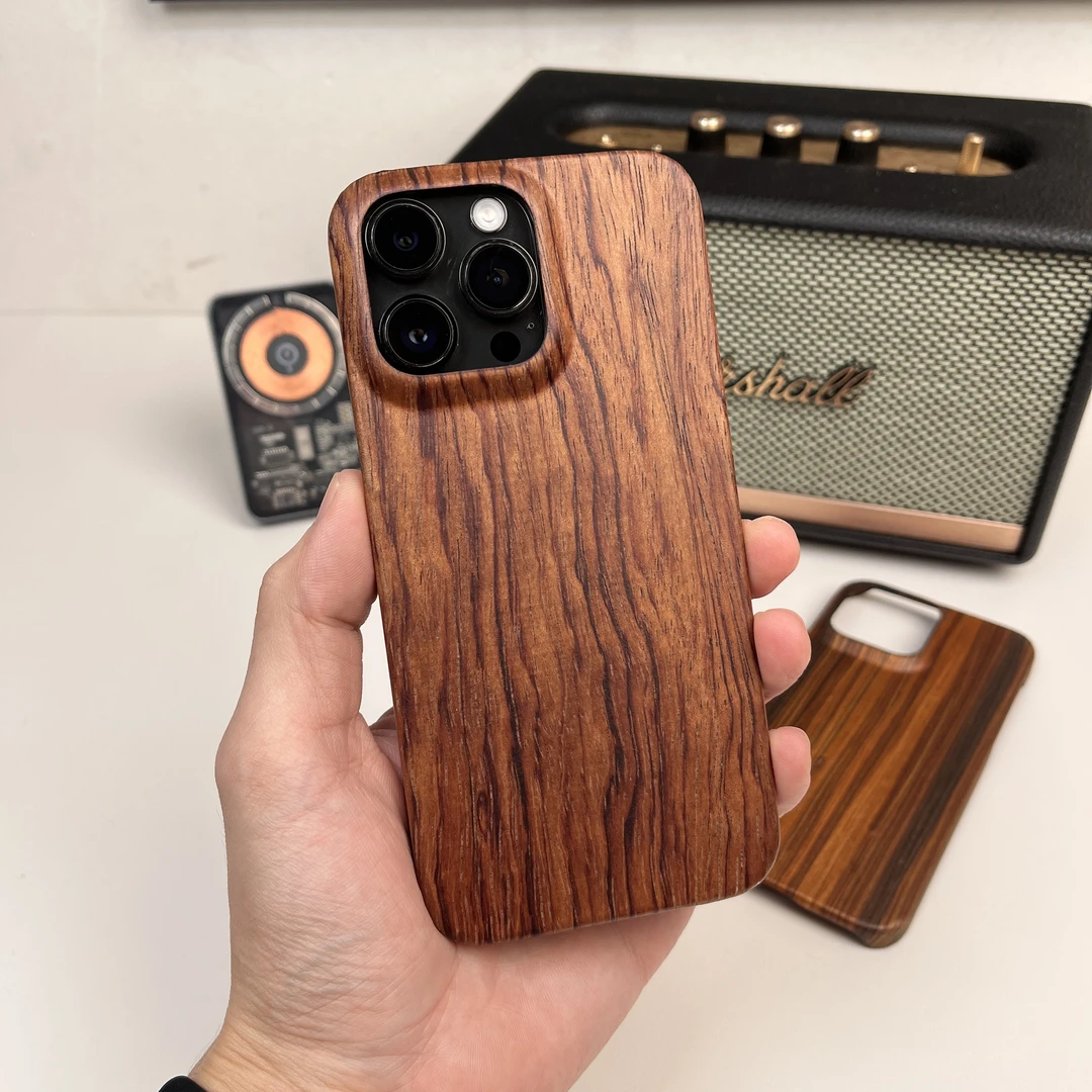 复古木质适用苹果16promax手机壳超薄iPhone15高档实木简约14硬壳
