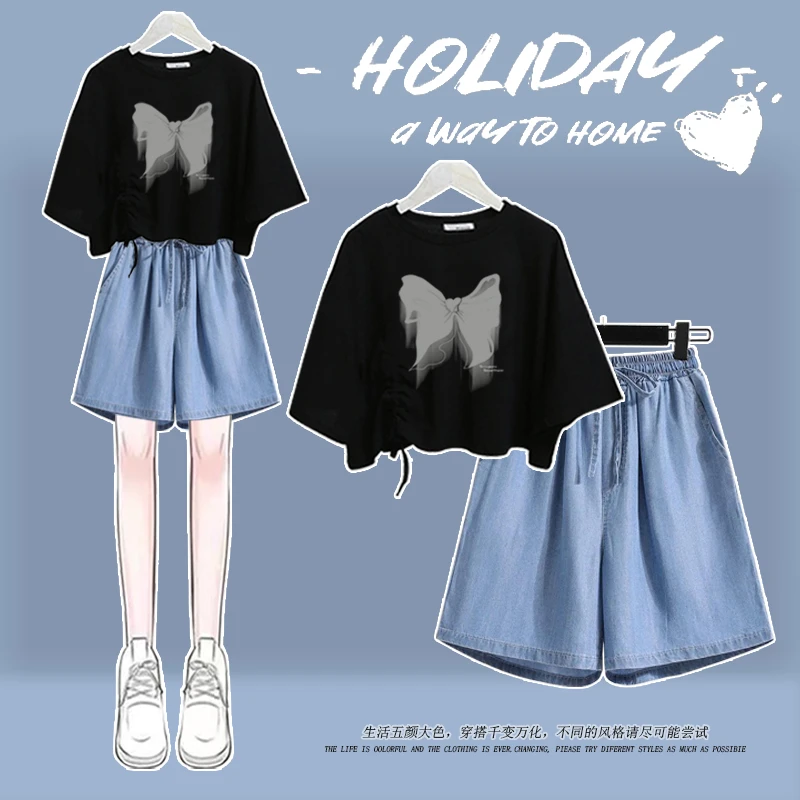 中学生网红休闲短裤套装女童洋气短袖T恤12-15岁中大童宽松夏季潮