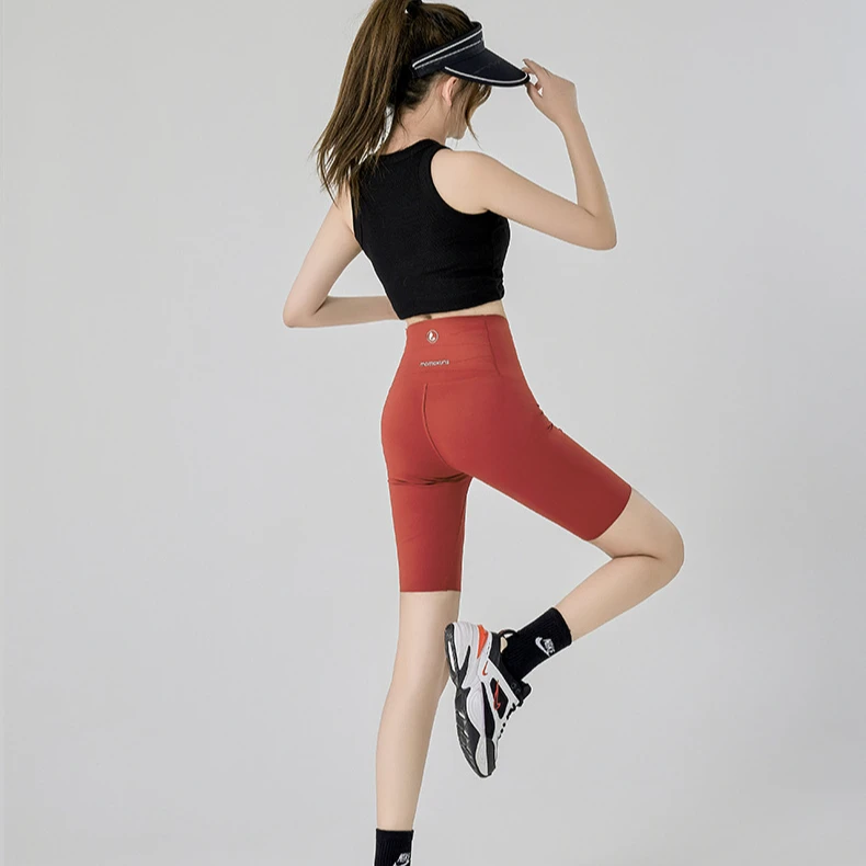 夏季外穿红色五分鲨鱼裤女薄款高腰打底裤运动瑜伽提臀跑步芭比裤