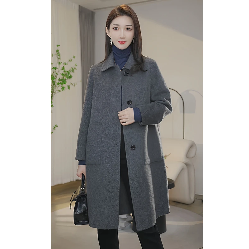 【四季青】曼贝双面羊毛大衣中长款宽松毛呢外套8384034