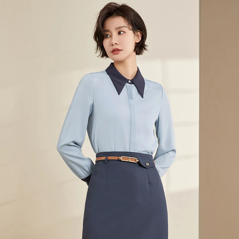 【春兰】蓝绿色8391187女士衬衫时尚气质通勤百搭高级感轻奢优雅女