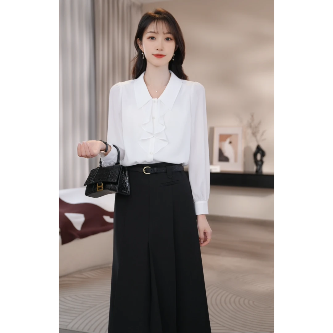 【春兰】曼贝白色长袖女士款透气凉快衬衣高档休闲时尚百搭8491270A