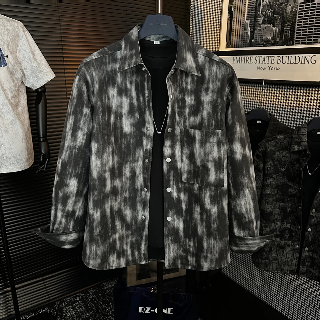 【清仓】复古做旧潮流衬衫韩版休闲百搭宽松帅气男士翻领秋季外套