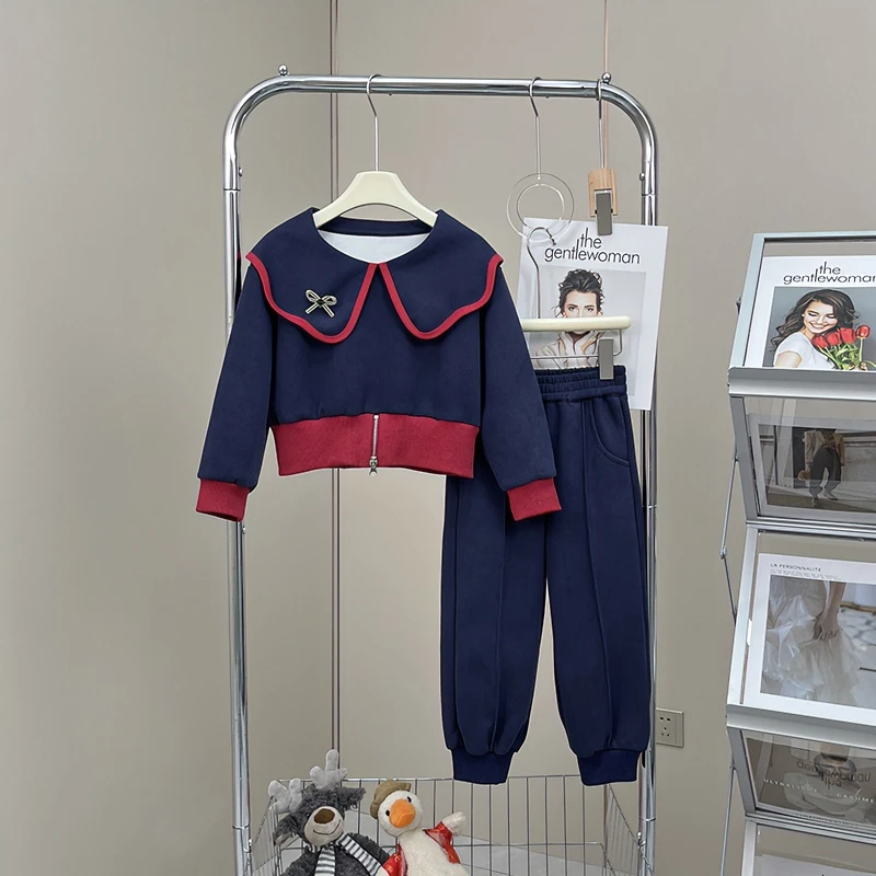 2024女童学院风洋气秋季两件套装海军领时尚儿童卫衣春秋款撞色