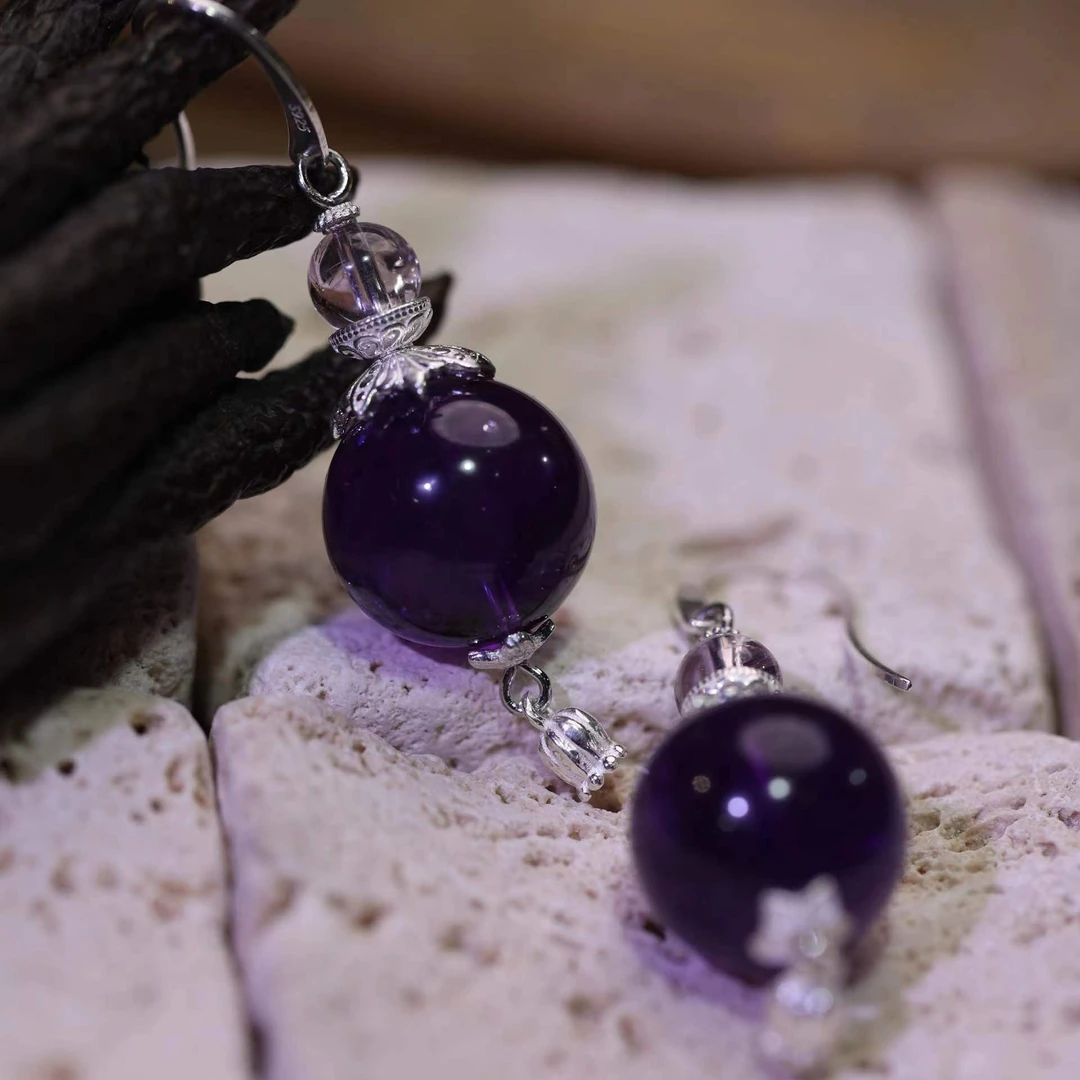 925银耳饰 轻奢紫色手工耳饰耳勾【哎呦家17364】