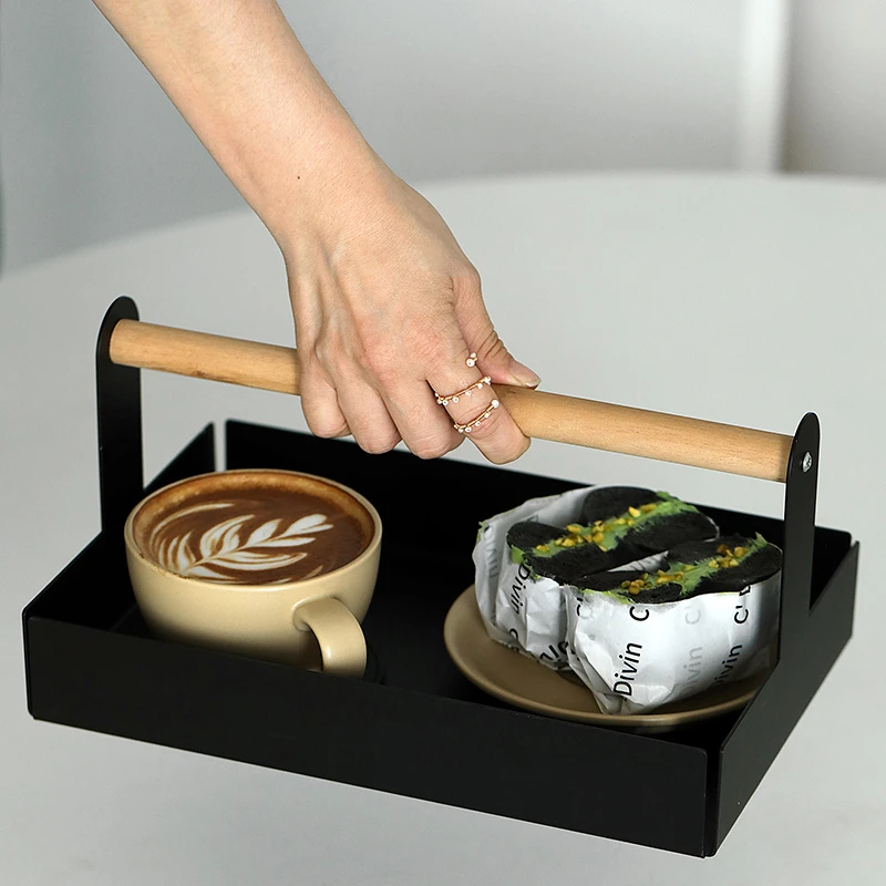 北欧桌面收纳盘 木制提手置物盘 杂物盘 拍照道具托盘 简约出餐盘