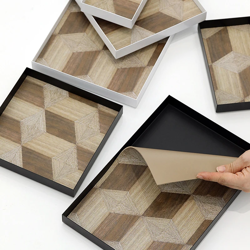 ins风下午茶点心盘 北欧桌面收纳盘 木纹皮垫复古托盘 玄关钥匙盘