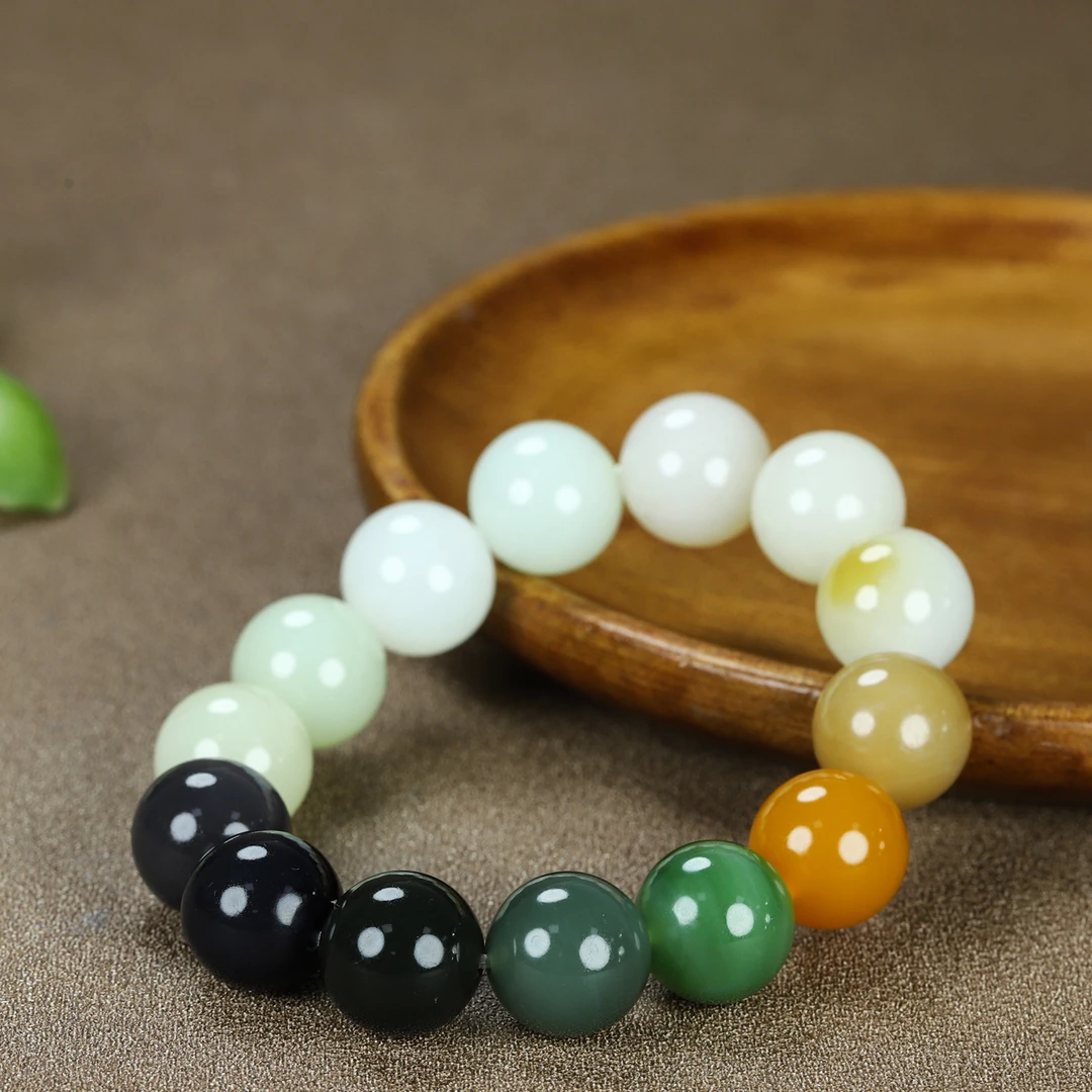 多宝国风时尚百搭单圈轻奢渐变生日和田玉上等和田和田玉100%真品