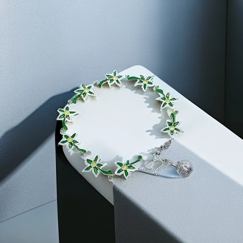 足银手链 四宝银饰足银珐琅彩枫叶手链气质轻奢时尚小众手工个性