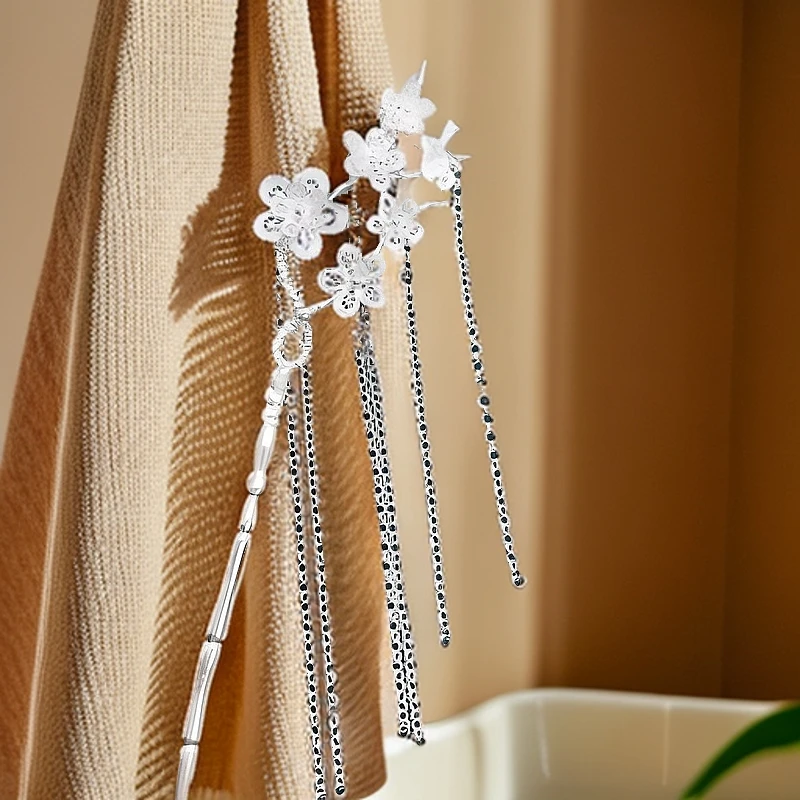 足银银制品 四宝银饰足银竹节喜上眉梢手工发簪簪子复古发饰古风