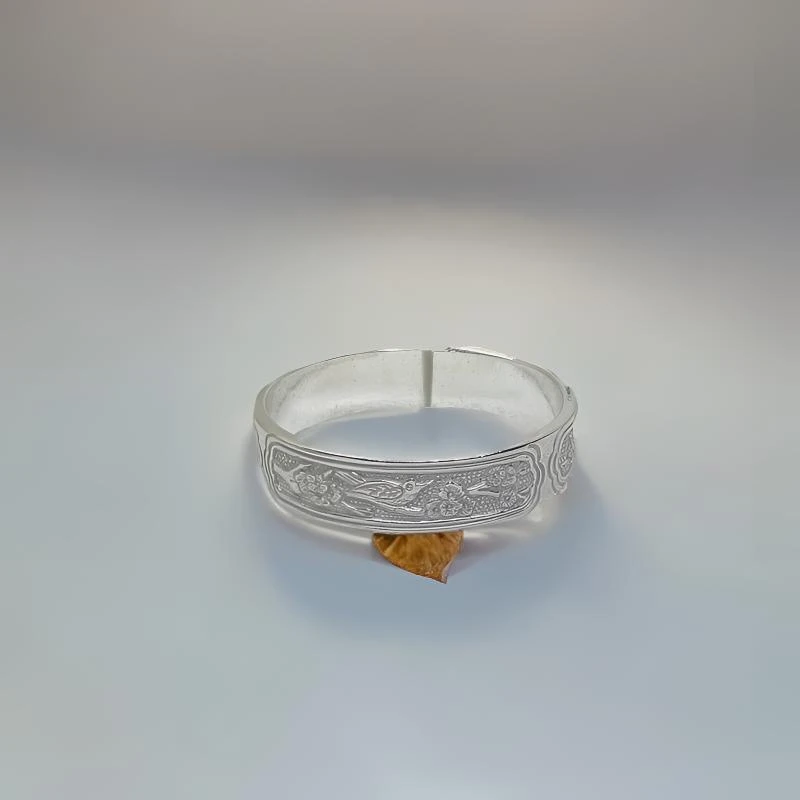 足银手镯 足银 999 喜上眉梢开口手镯时尚百搭气质纯手工精美