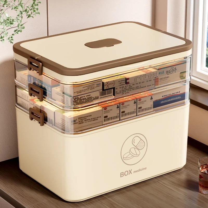 家用家庭药箱药品收纳盒医药箱药盒收纳盒药品分格收纳盒药物分层