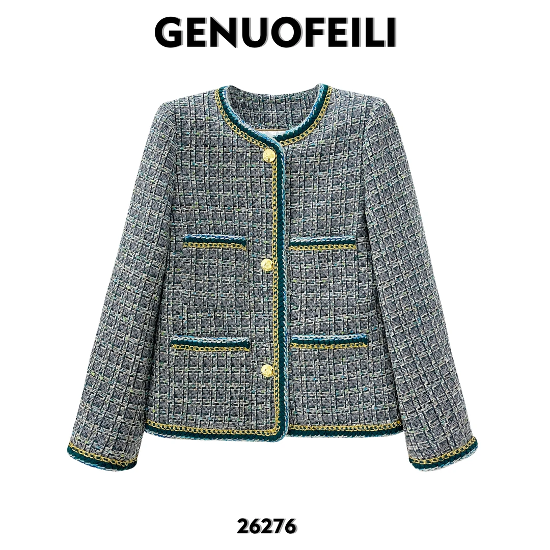 秋冬时尚百搭高级粗花呢编织新款显瘦气质优雅小香风外套